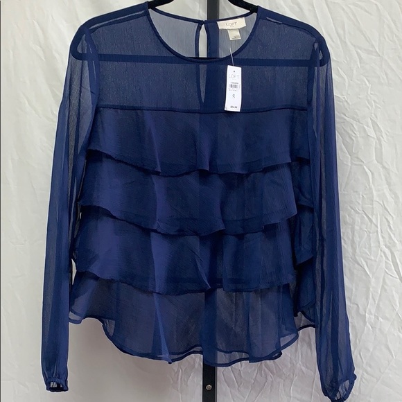 Loft outlet sheer ruffled long sleeve top NWT - Picture 4 of 8